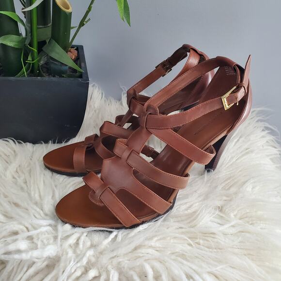 Franco Fortini Korbin Brown Strappy Leather Open Toe Heels Sandals Size 11M - Picture 2 of 8